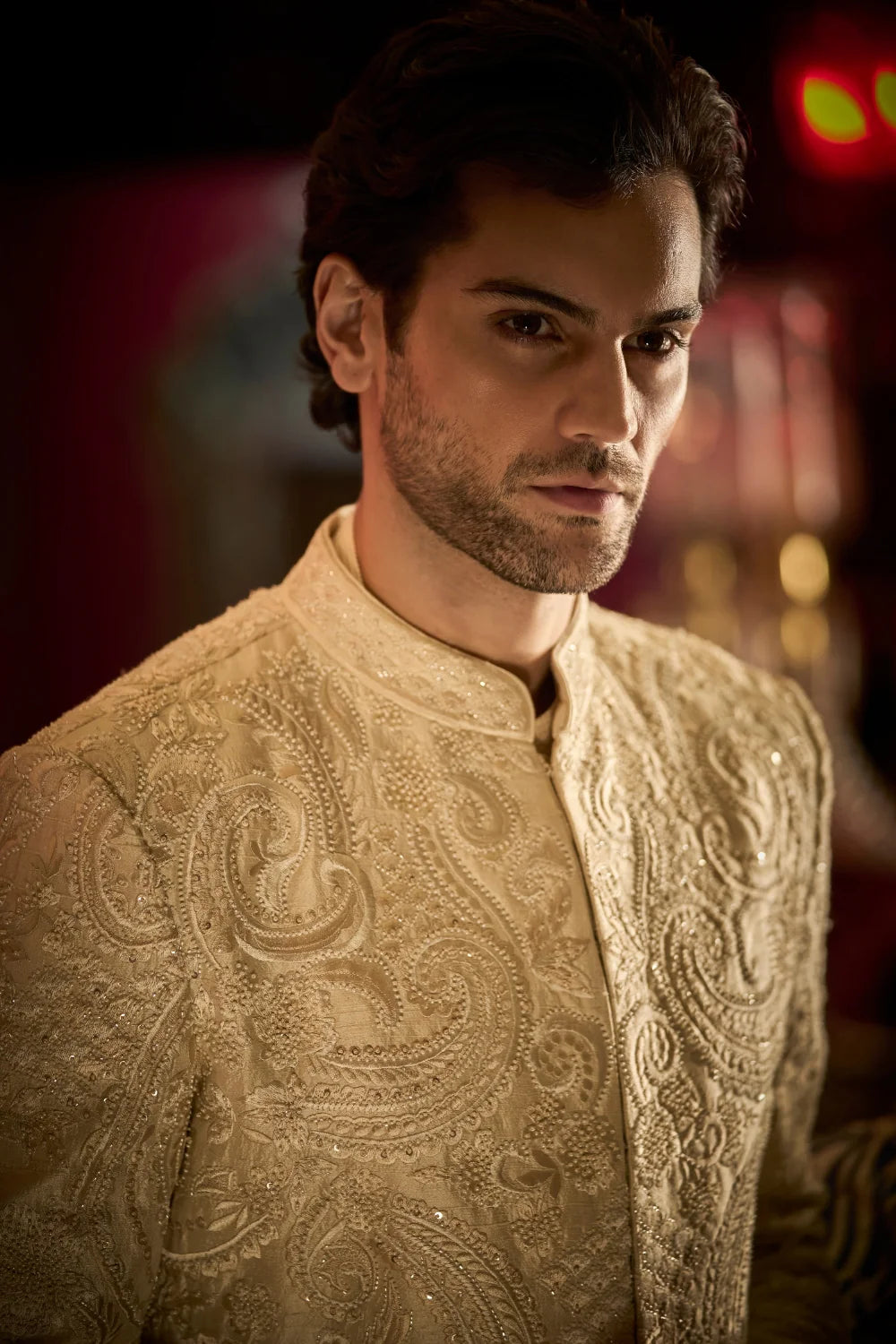 Seema Gujral - Cream Abstract Sherwani Set