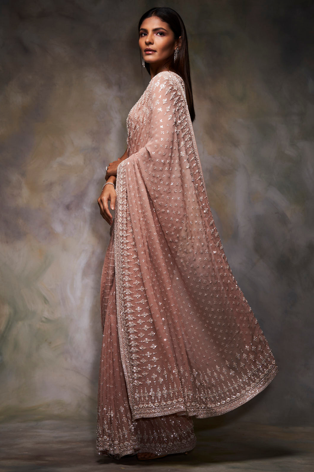 Seema Gujral - Peach Sequin Saree