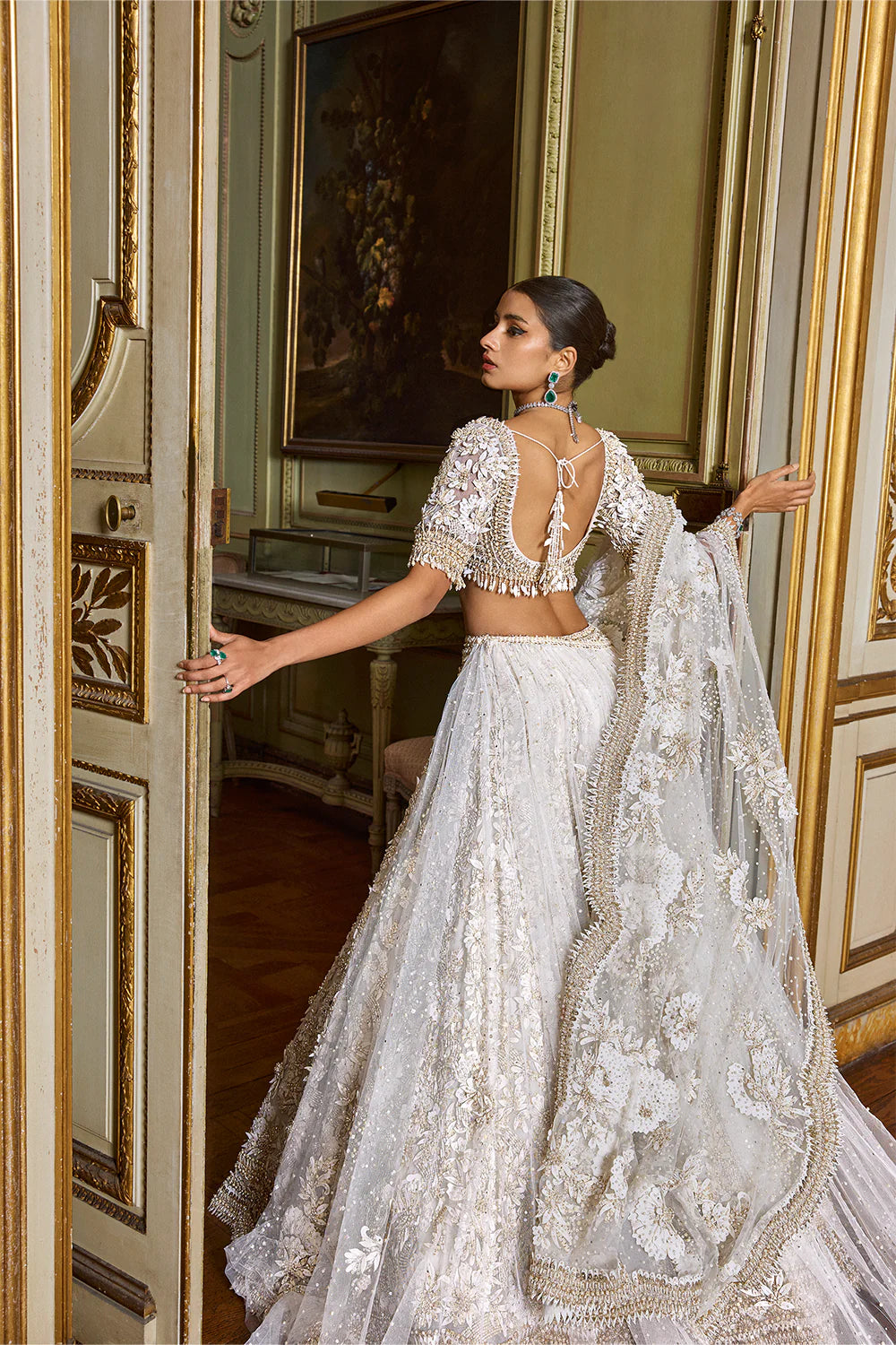 Seema Gujral - Ivory Gold Three-Dimensional Lehenga Set