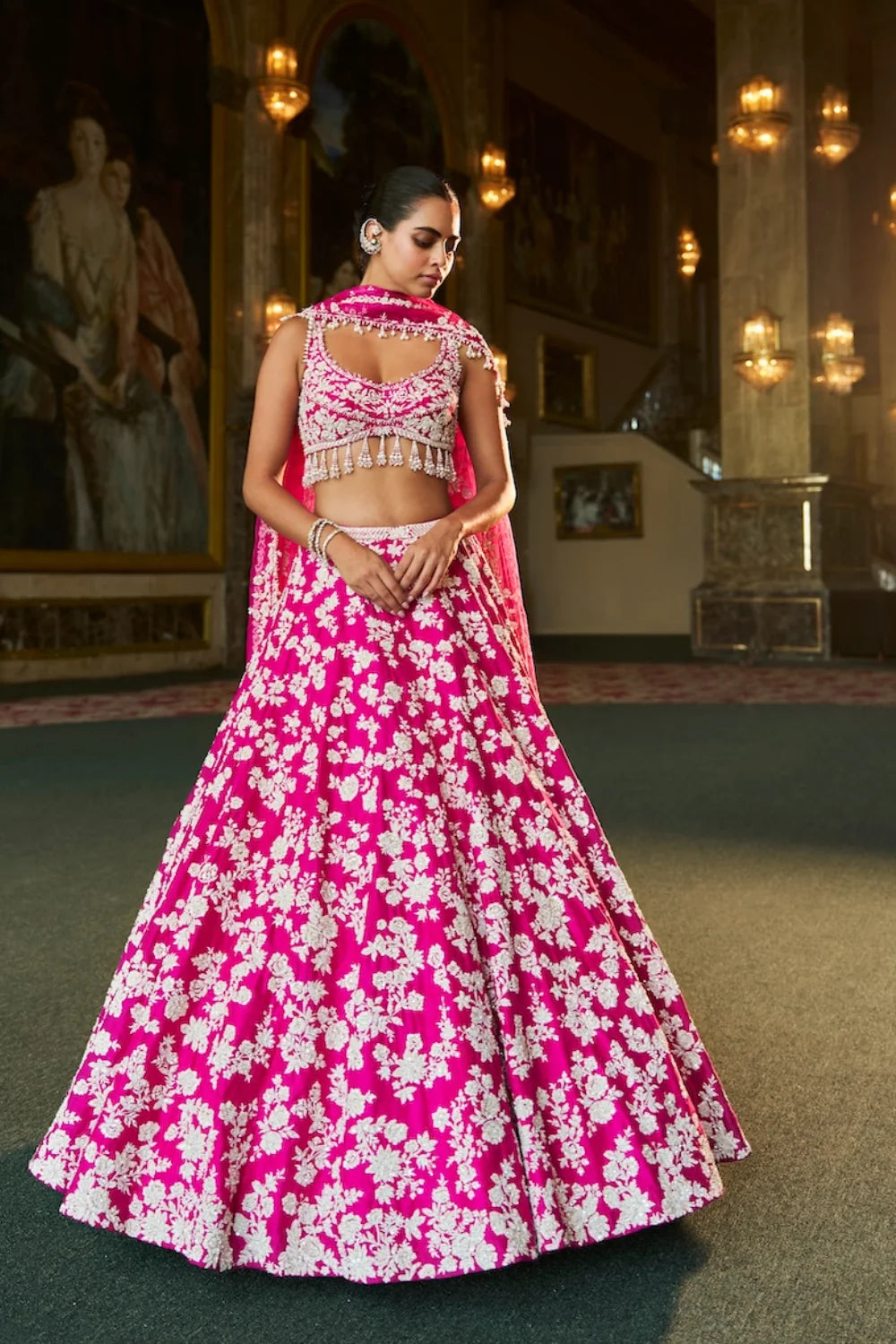 Seema Gujral - Fuchsia Pink Thread Work Lehenga Set