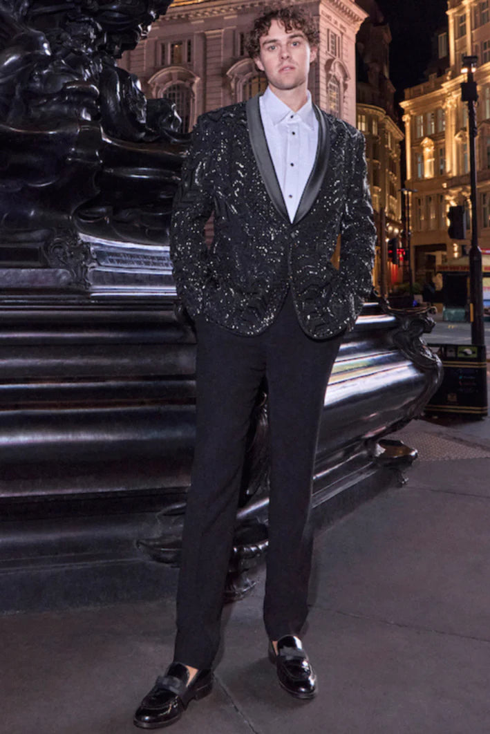 Seema Gujral - Black Embellished Tuxedo Set