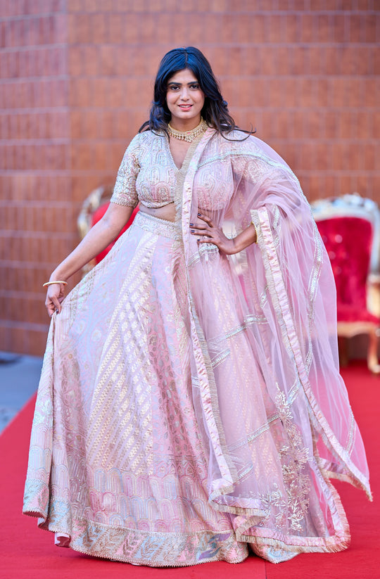 Ishanya — Blush Champagne Luxe Embroidered Lehenga