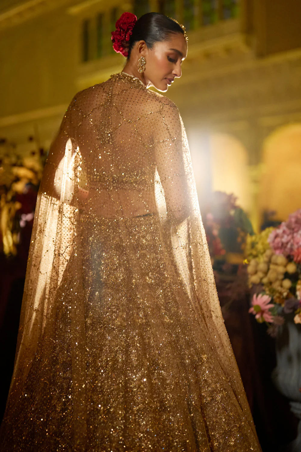 Seema Gujral - Antique Gold Sequin Lehenga Set