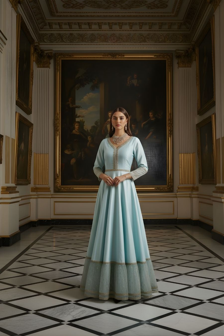 Sky Blue Hand-Embroidered Anarkali Gown