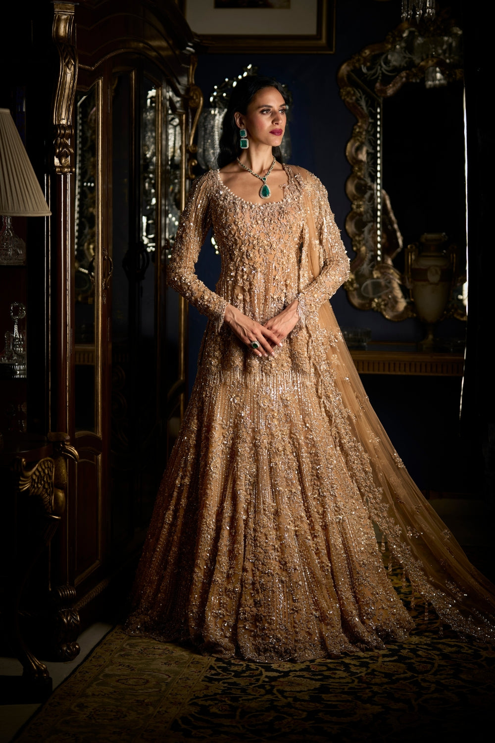 Seema Gujral - Copper Sequin Lehenga Set