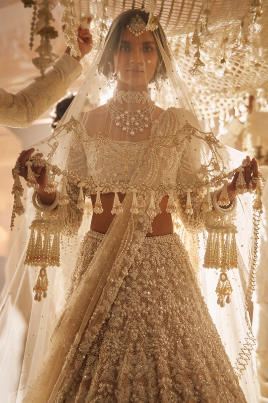 Seema Gujral - Nude Pearl Lehenga Set