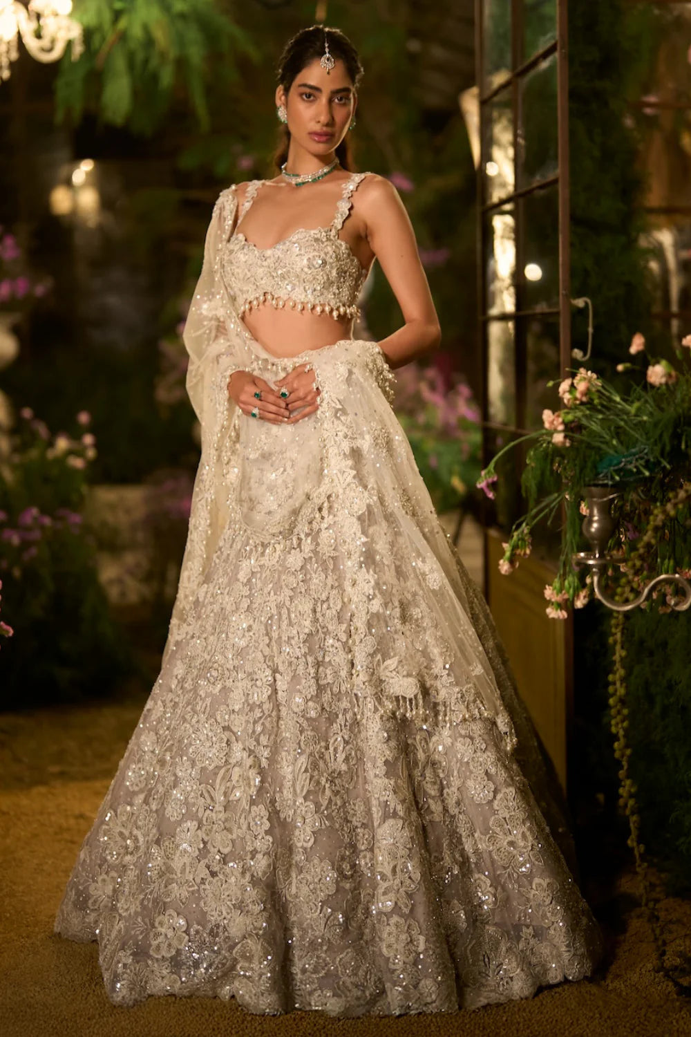 Seema Gujral - Ice Grey Pearl Lehenga Set