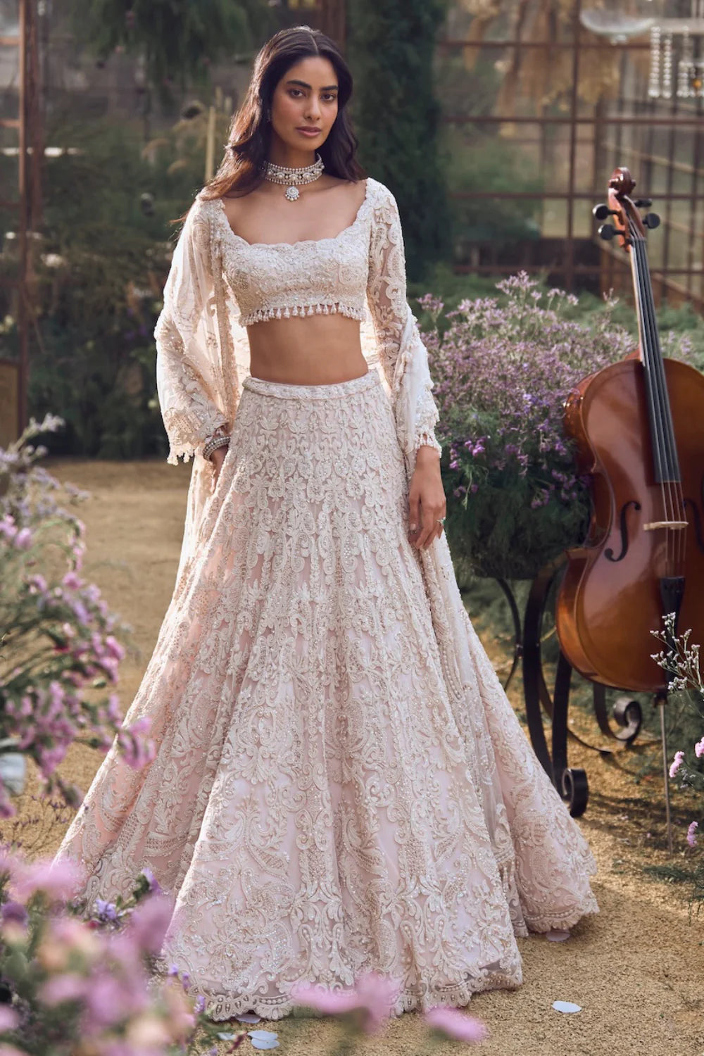 Seema Gujral - Powder Peach Dori Lehenga Set