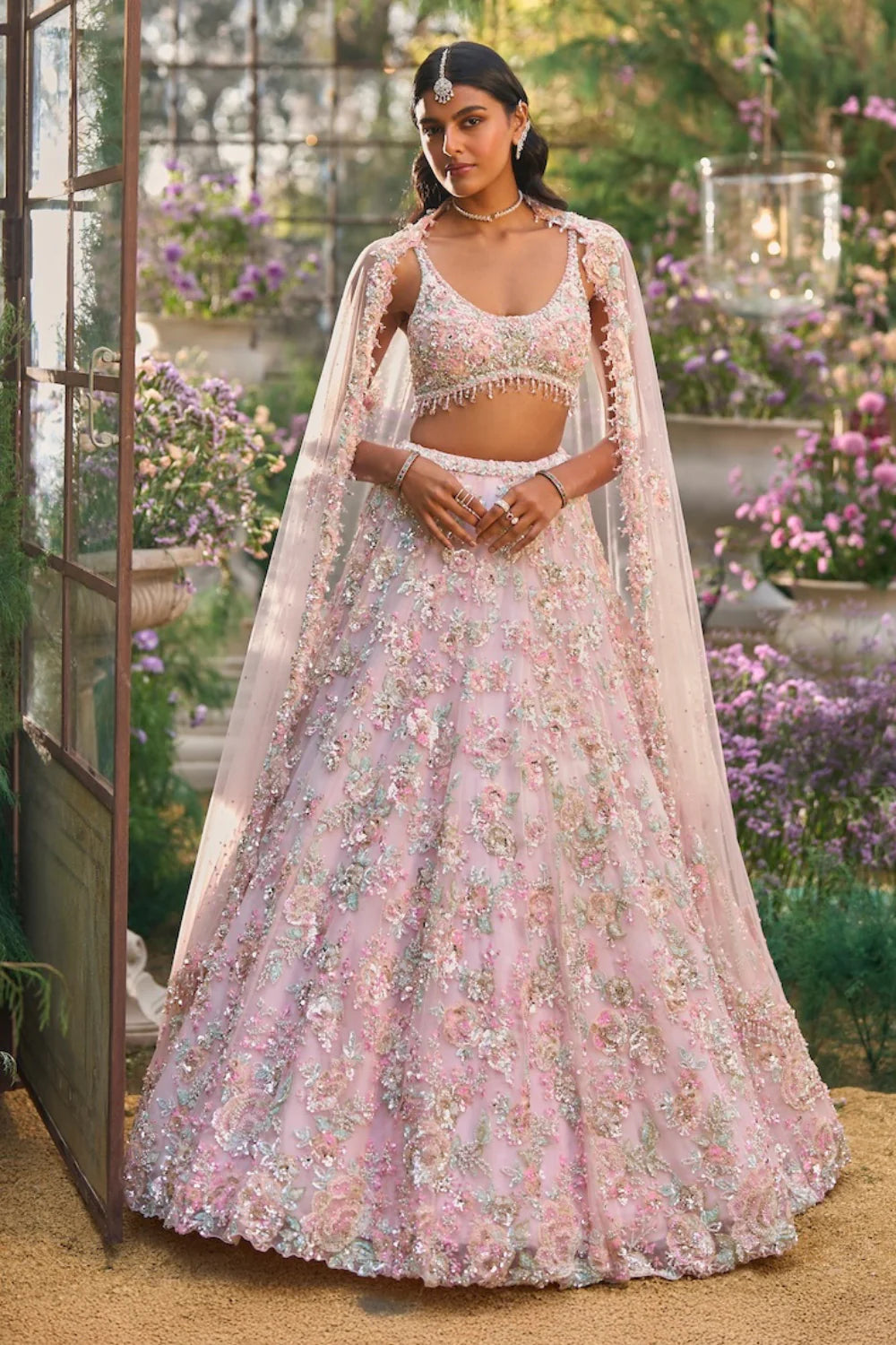Seema Gujral - Light Pink Sequin Lehenga Set
