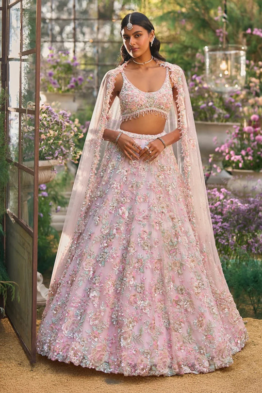Seema Gujral - Light Pink Sequin Lehenga Set
