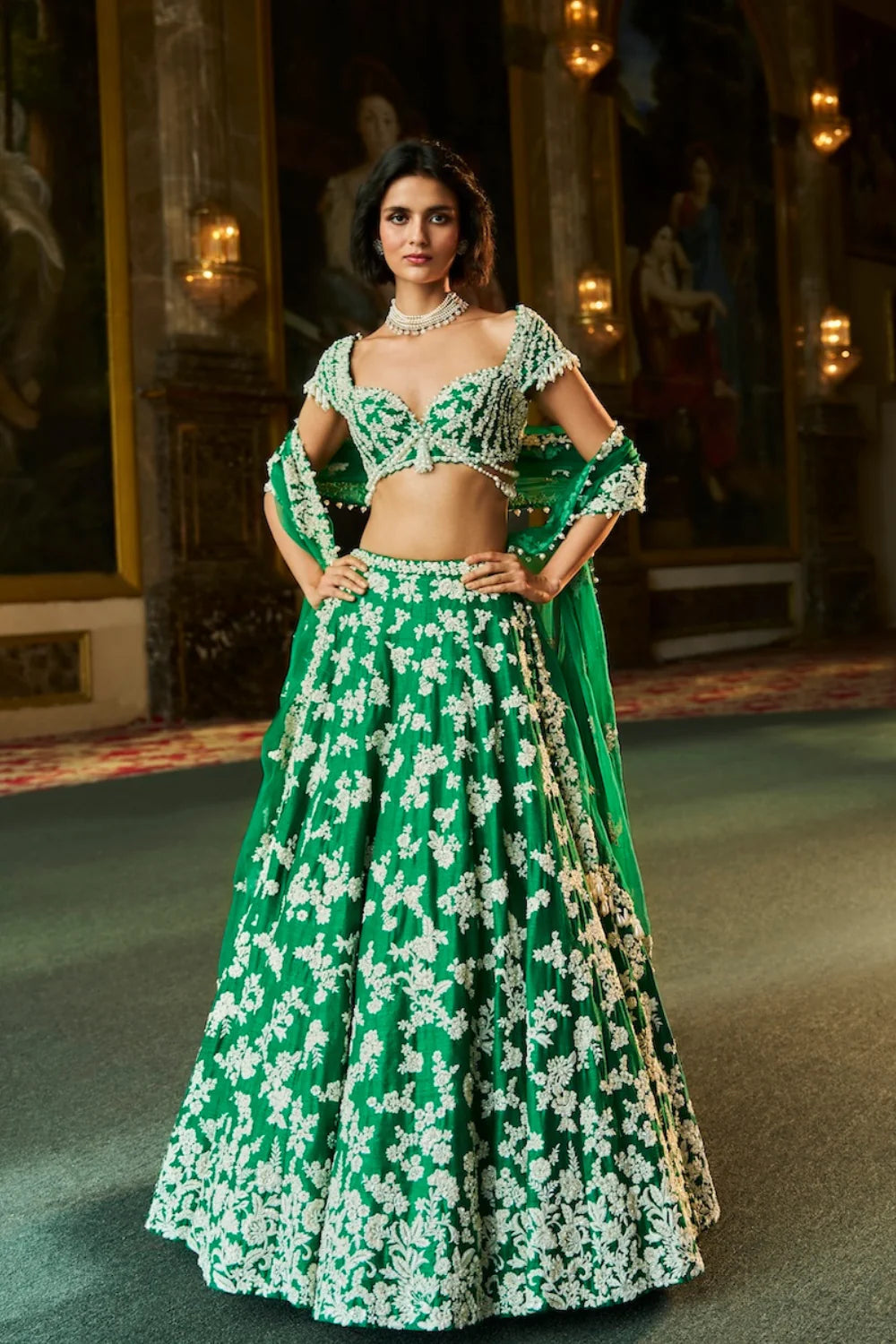 Seema Gujral - Green Thread Work Lehenga Set