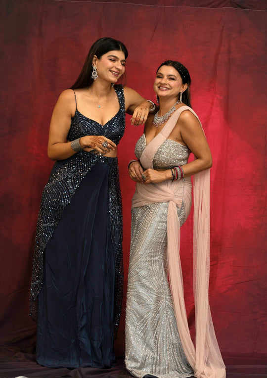 Myra – Silver Starlight Sequin Saree