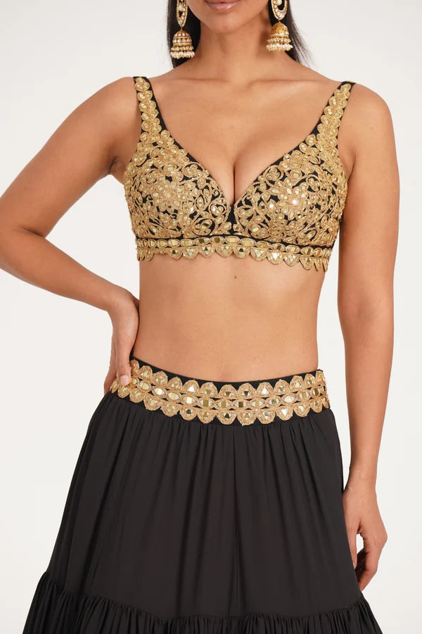 Abhinav Mishra - Intense black jacket skirt set