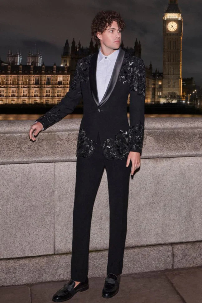 Seema Gujral - Black Embroidered Tuxedo Set