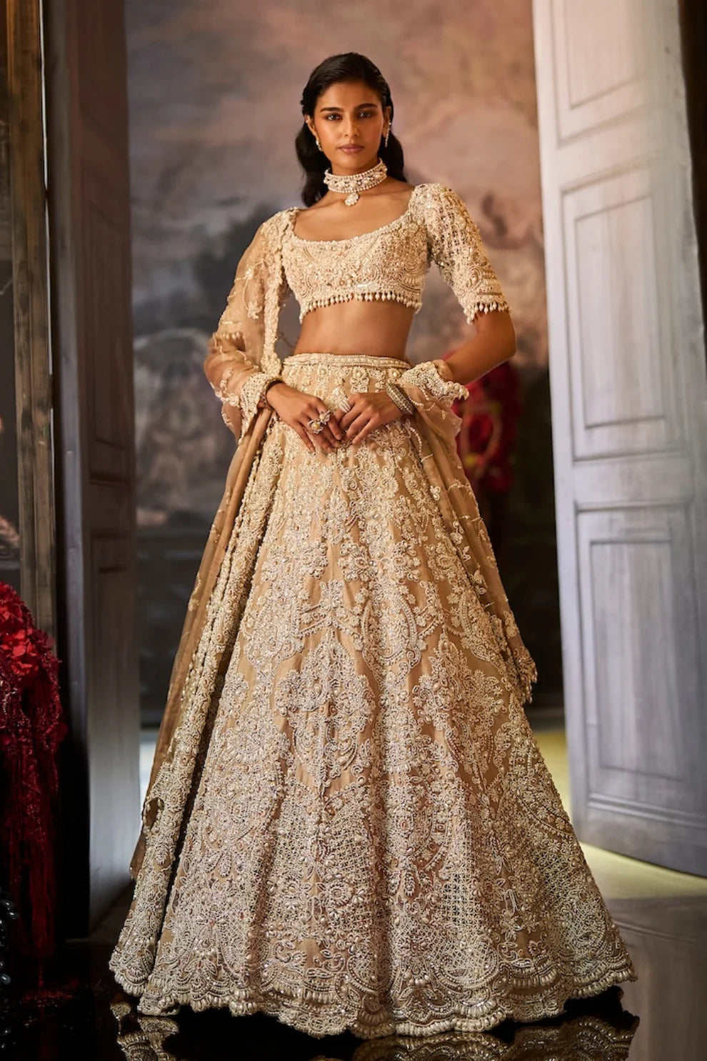 Seema Gujral - Nude Pearl Lehenga Set