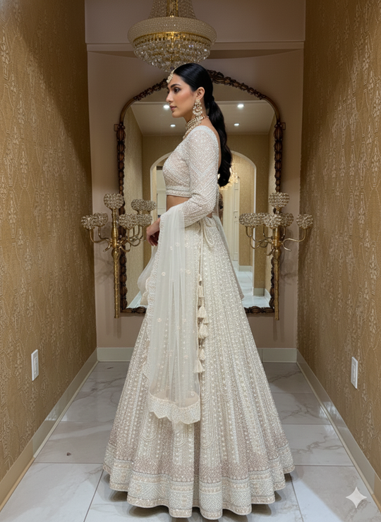 Ivory Chikankari Bridal Lehenga Set