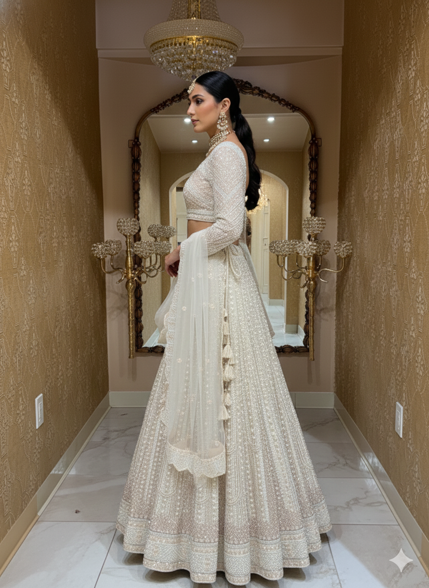 Ivory Chikankari Bridal Lehenga Set L Ivory Chikankari Bridal Lehenga Set L