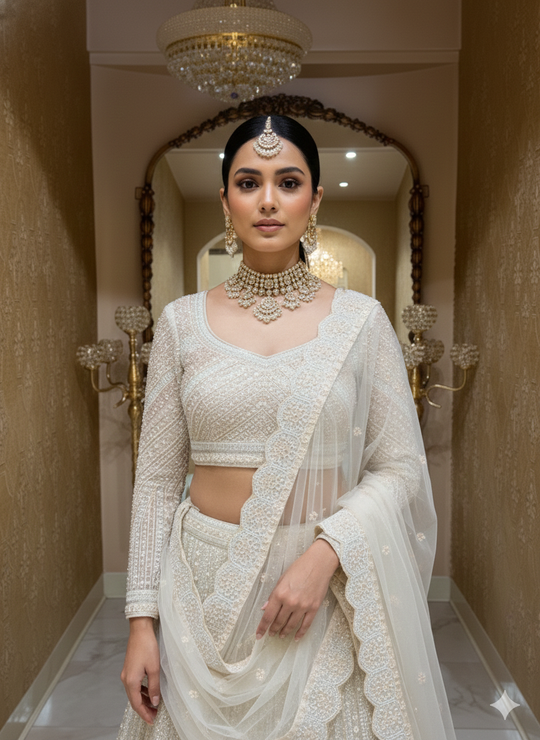 Ivory Chikankari Bridal Lehenga Set