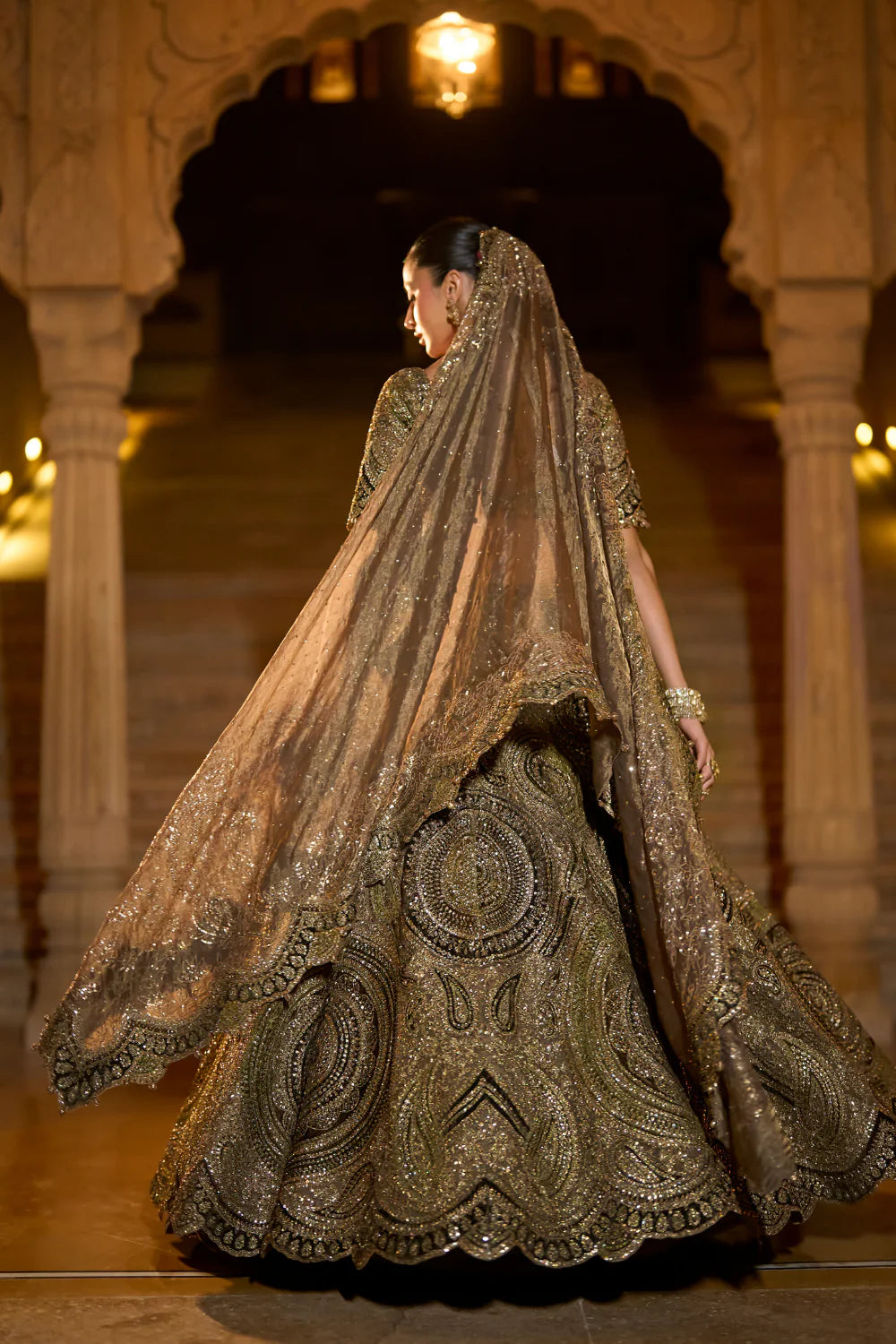 Seema Gujral - Moss Green Applique Lehenga Set