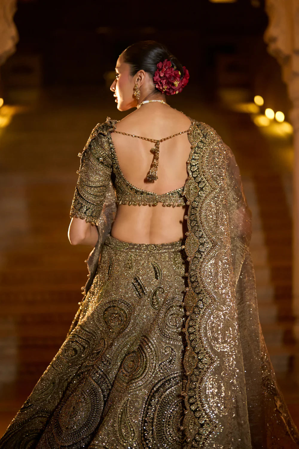 Seema Gujral - Moss Green Applique Lehenga Set