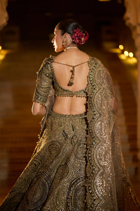 Seema Gujral - Moss Green Applique Lehenga Set