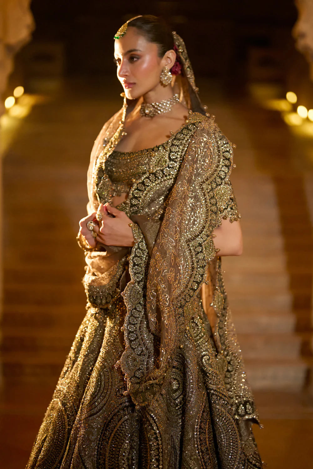 Seema Gujral - Moss Green Applique Lehenga Set