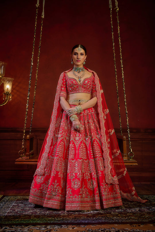 Kalighata - Wave Floral Lehenga – Red