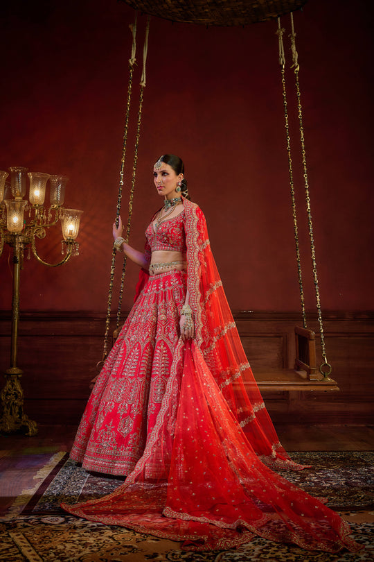 Kalighata - Wave Floral Lehenga – Red