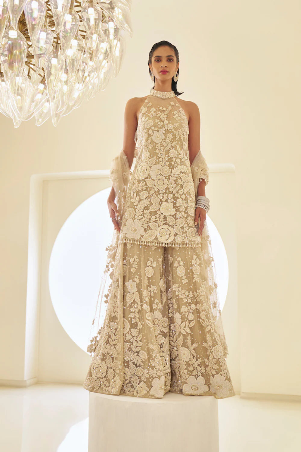 Seema Gujral - Mira In Nude Three-Dimensional Sharara Set