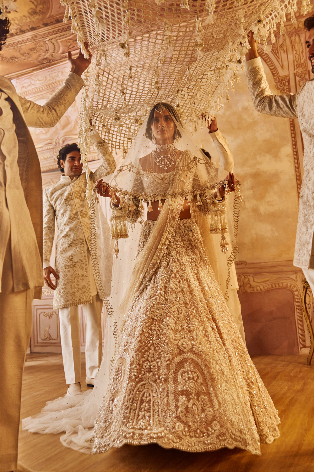 Seema Gujral - Nude Pearl Lehenga Set