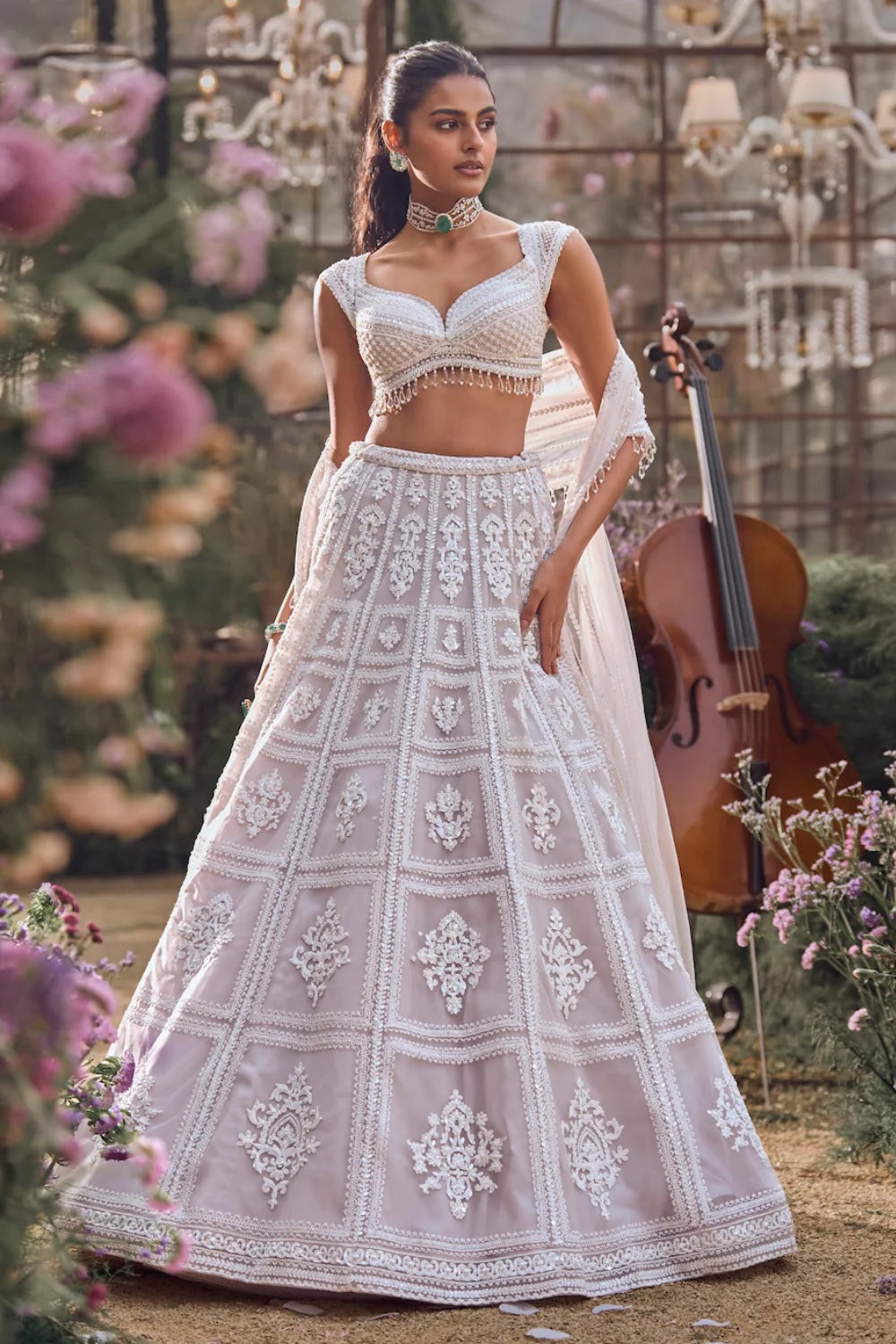 Seema Gujral - Ice Grey Dori Lehenga Set