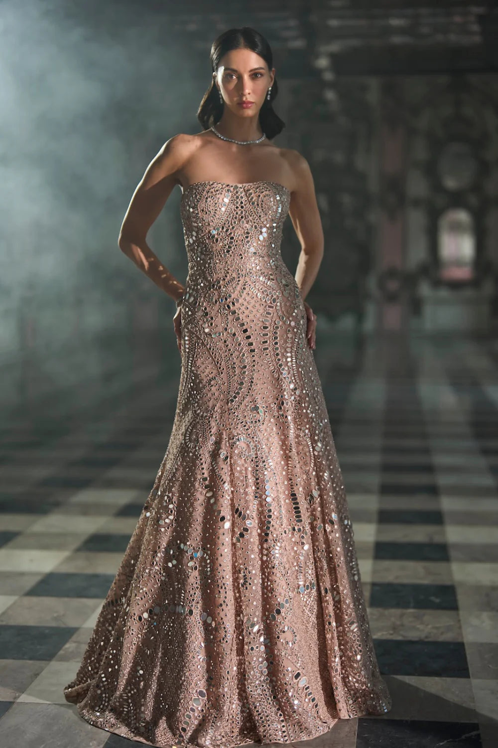 Seema Gujral - Rose Gold Mirror Work Gown