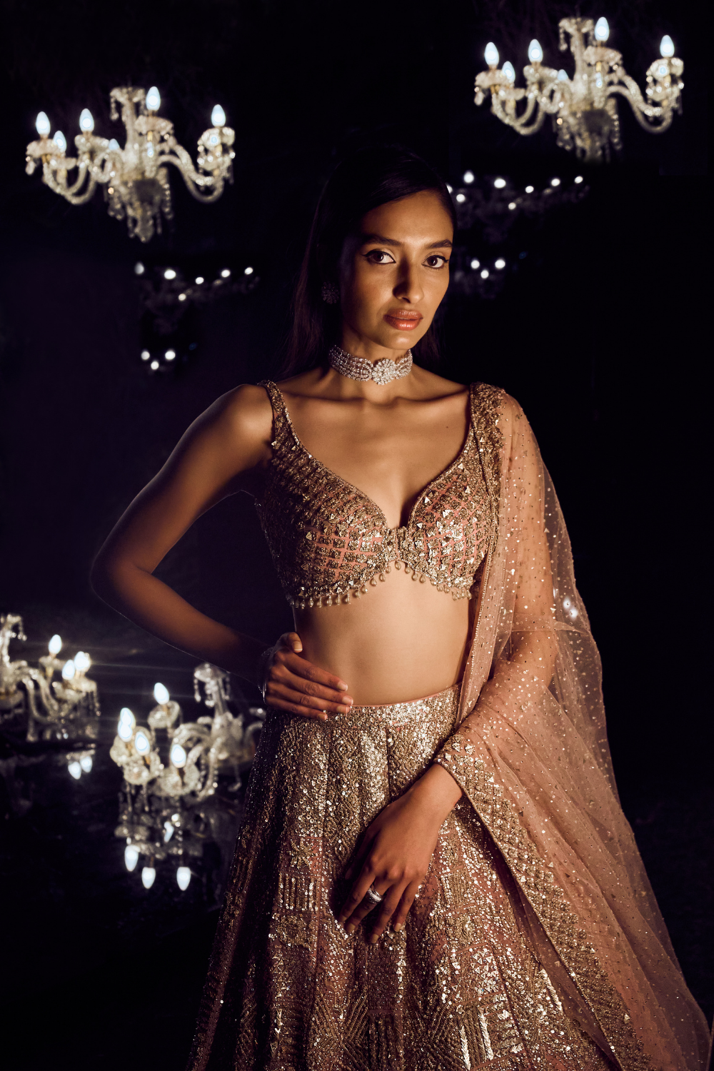 Seema Gujral - Biscotti Gold Sequin Lehenga Set
