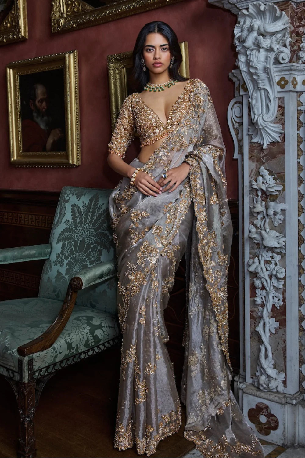 Seema Gujral - Gun Metal Sequin Saree