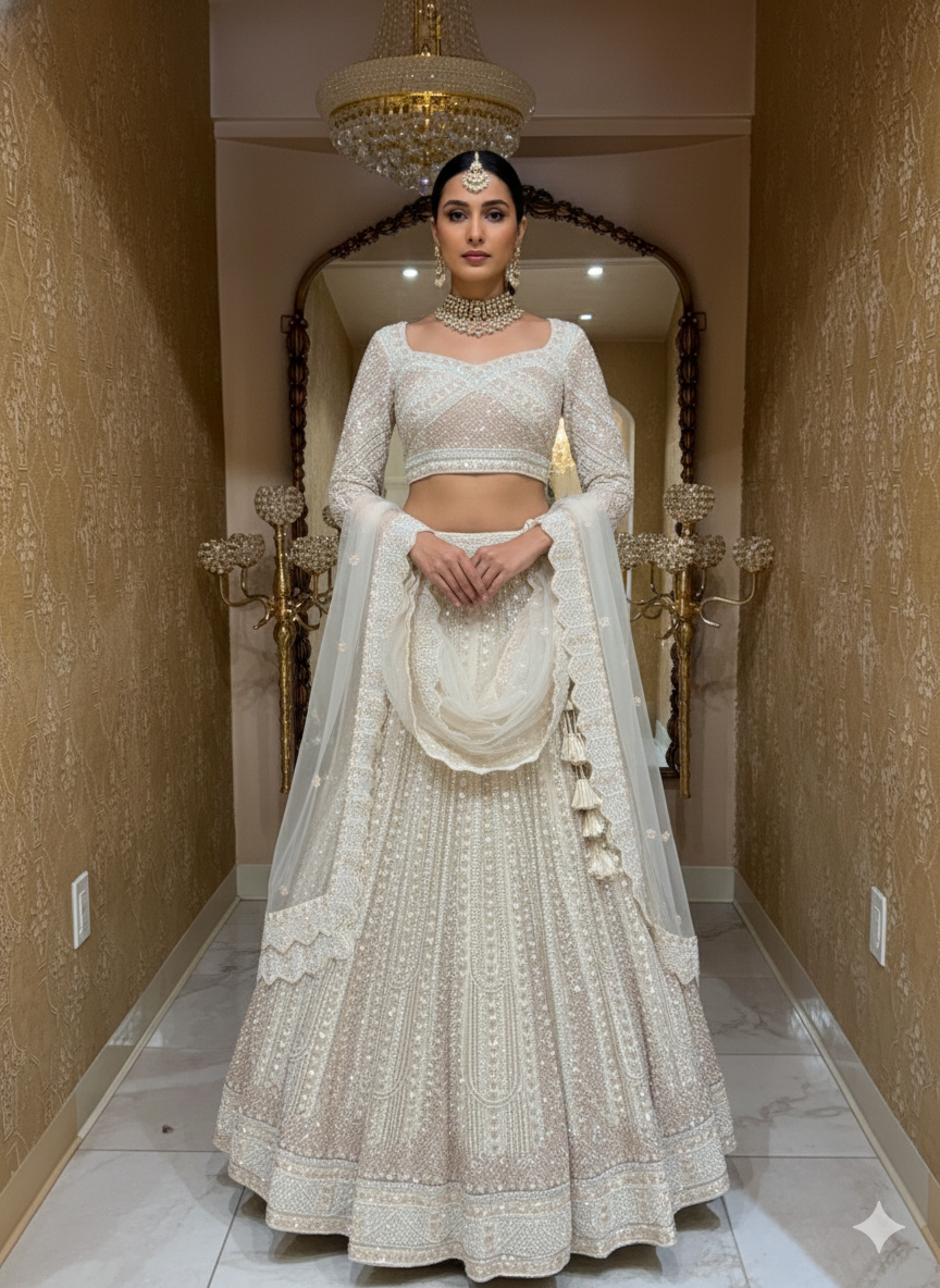 Ivory Chikankari Bridal Lehenga Set