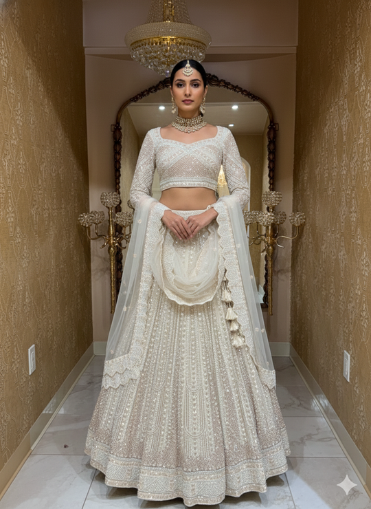 Ivory Chikankari Bridal Lehenga Set