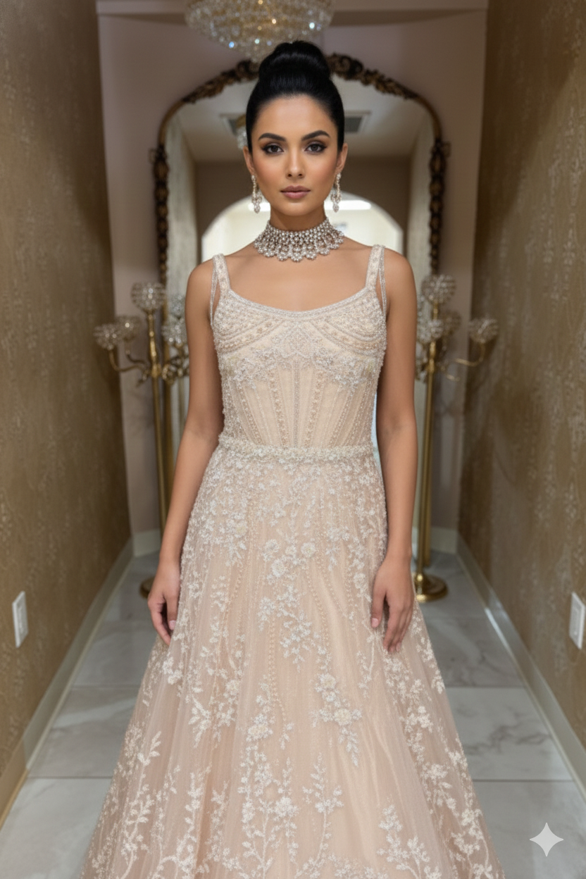 Champagne Floral Embellished Bridal Gown