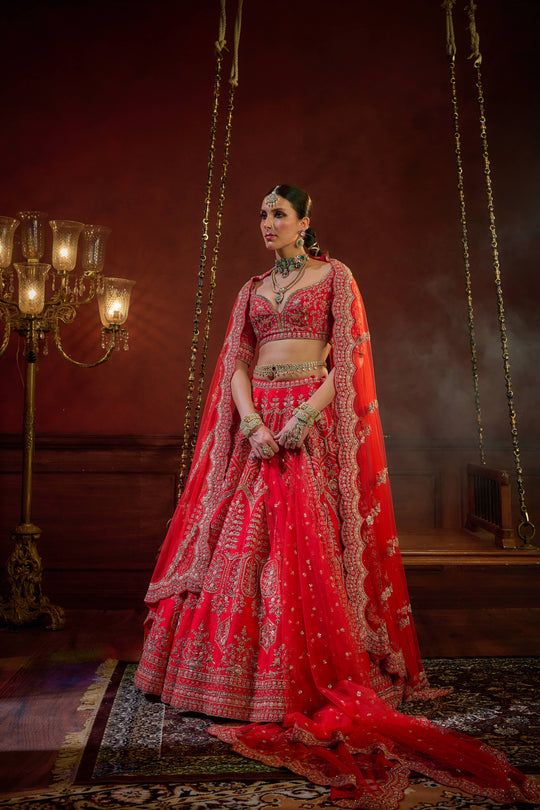 Kalighata - Wave Floral Lehenga – Red