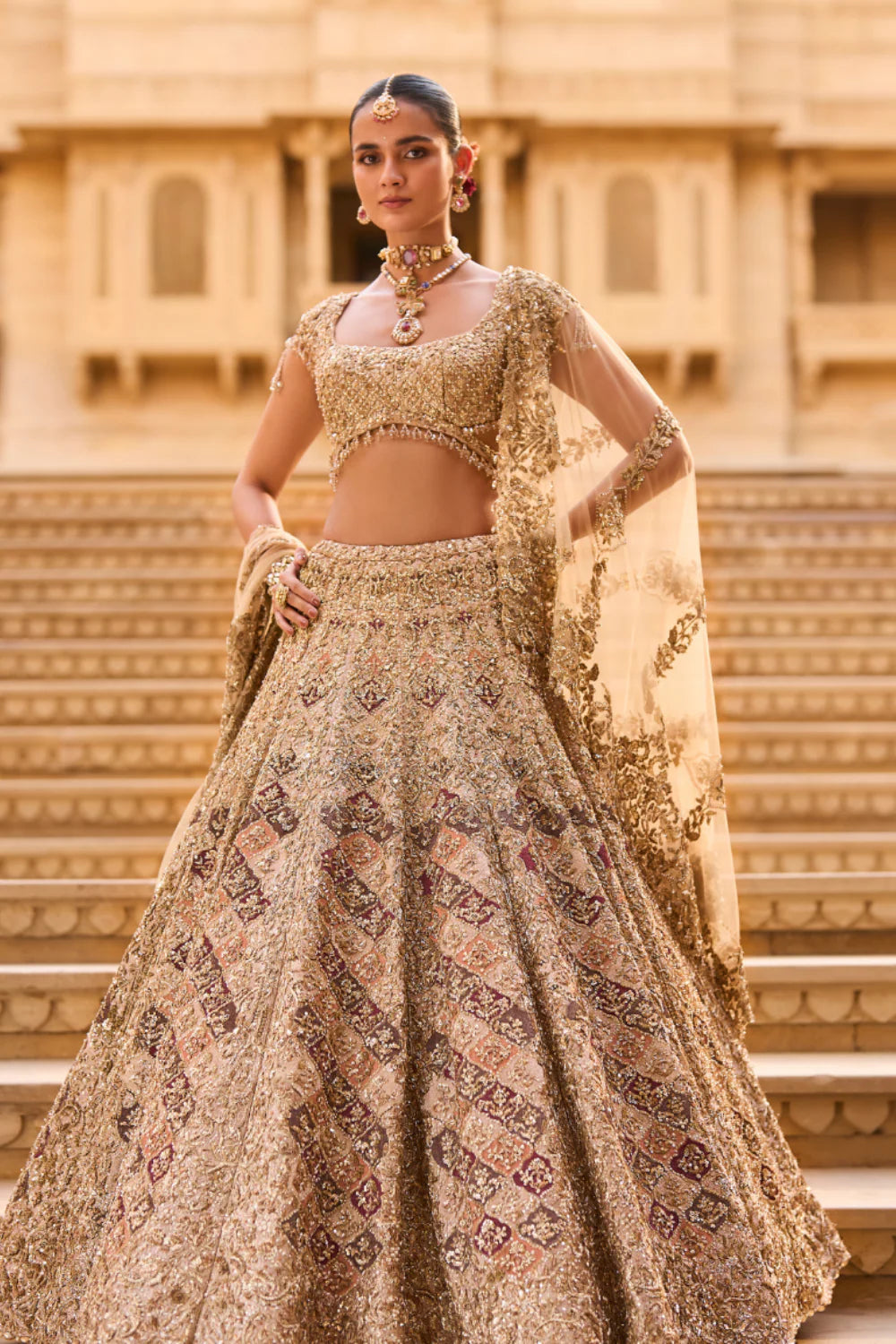 Seema Gujral - Light Gold Zardosi Lehenga
