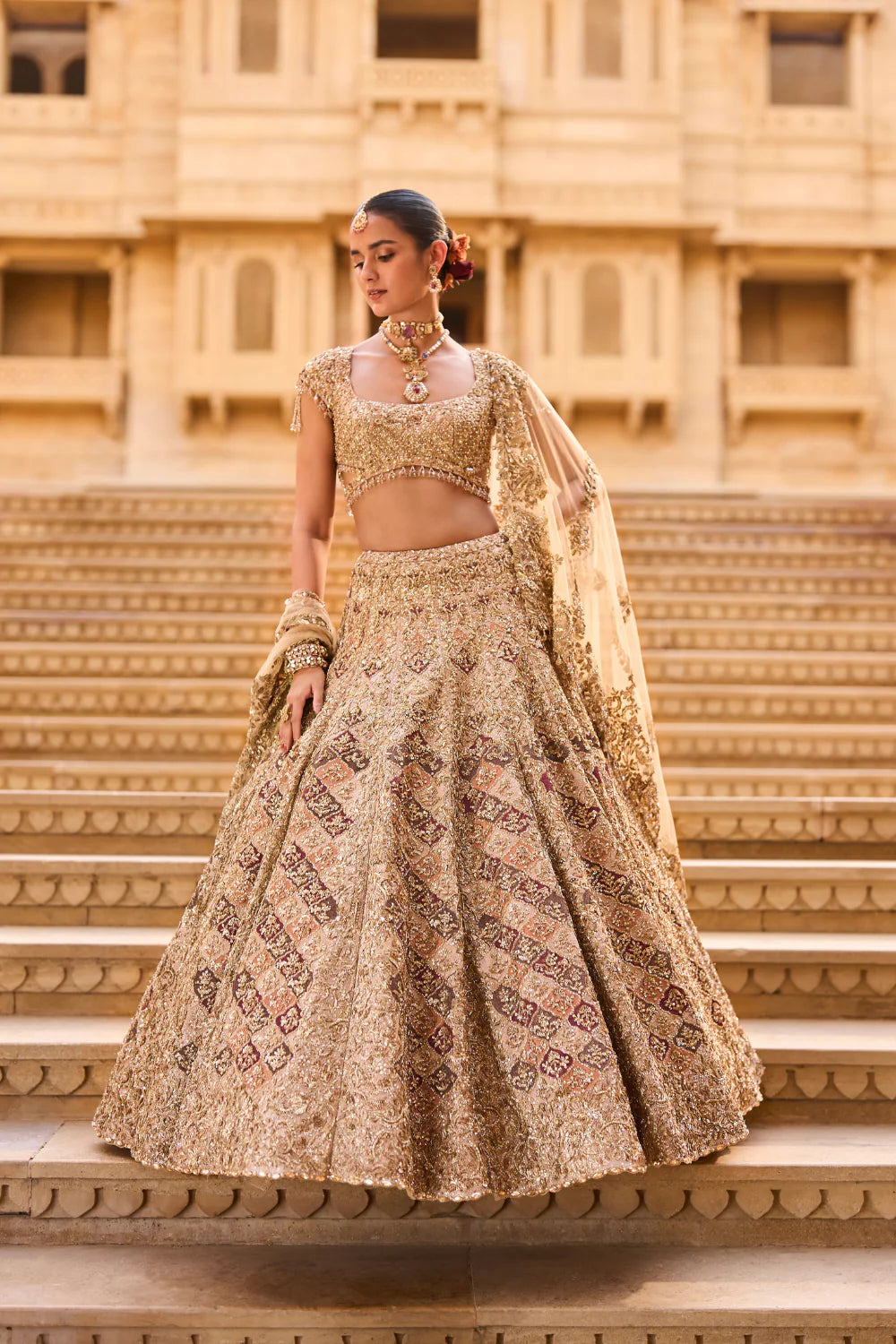 Seema Gujral - Light Gold Zardosi Lehenga