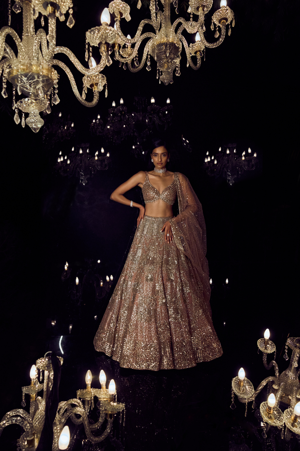 Seema Gujral - Biscotti Gold Sequin Lehenga Set