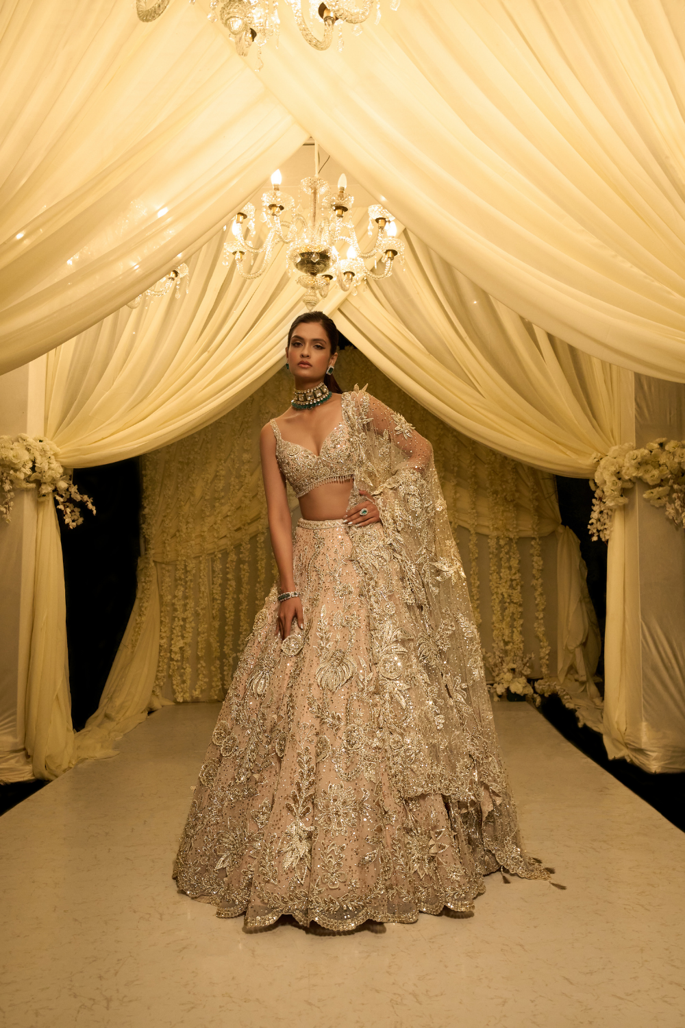Seema Gujral - Nude Floral Lehenga Set