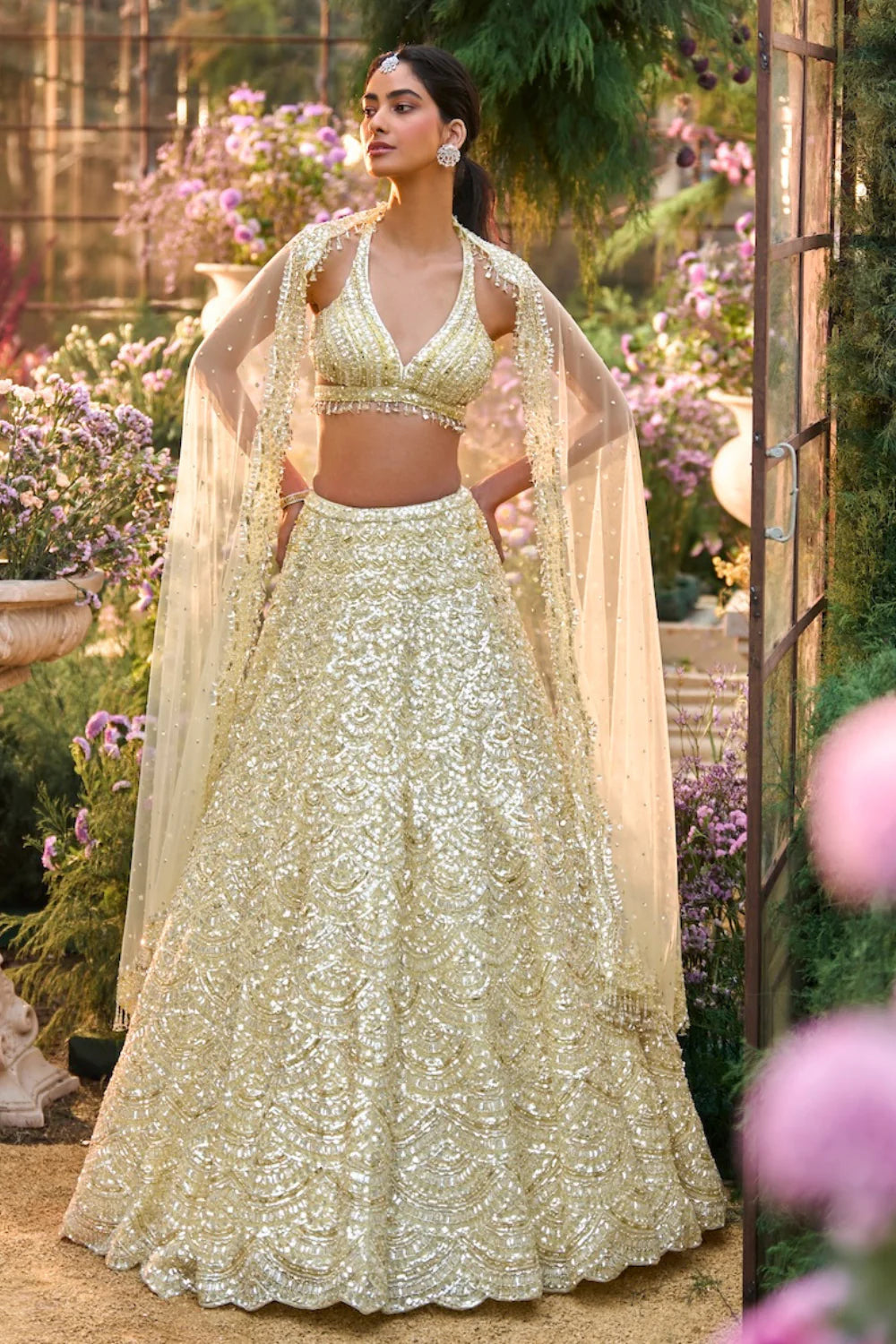 Seema Gujral - Lemon Yellow Sequin Lehenga Set