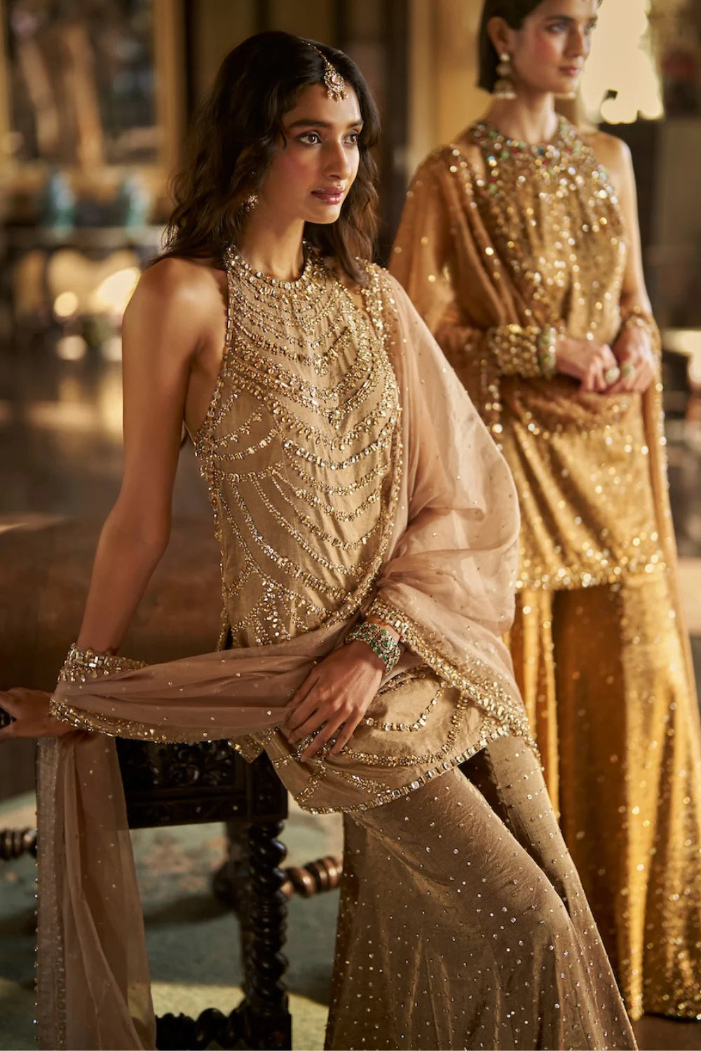 Seema Gujral - Gold Jewelled Sharara Set