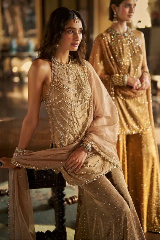 Seema Gujral - Gold Jewelled Sharara Set