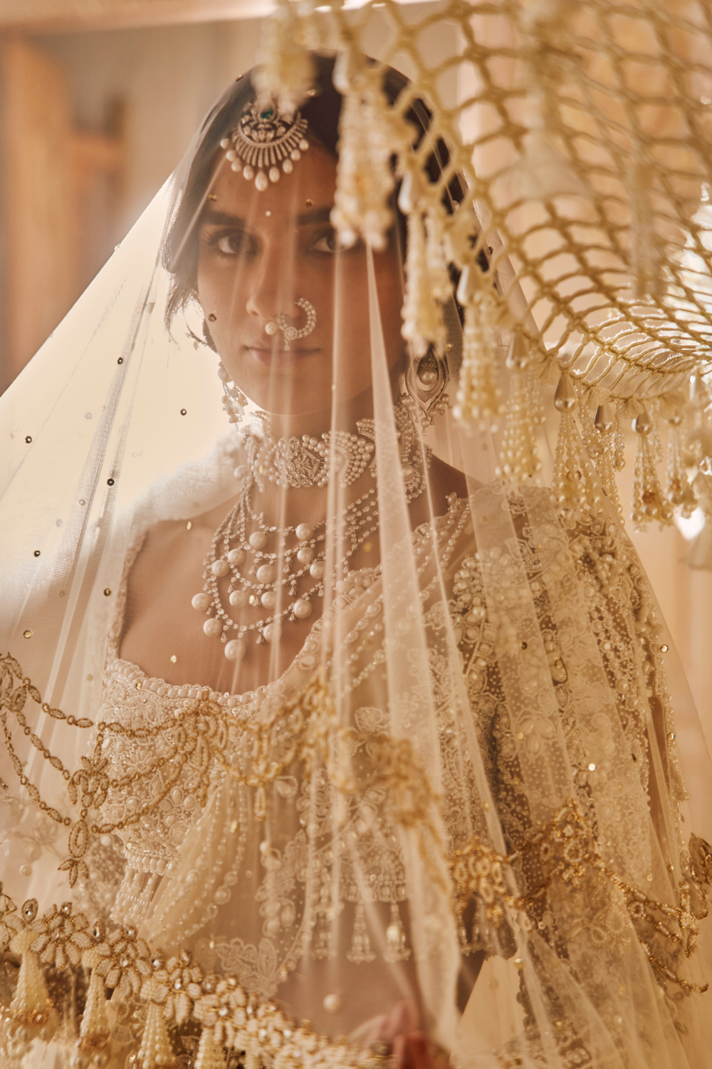 Seema Gujral - Nude Pearl Lehenga Set