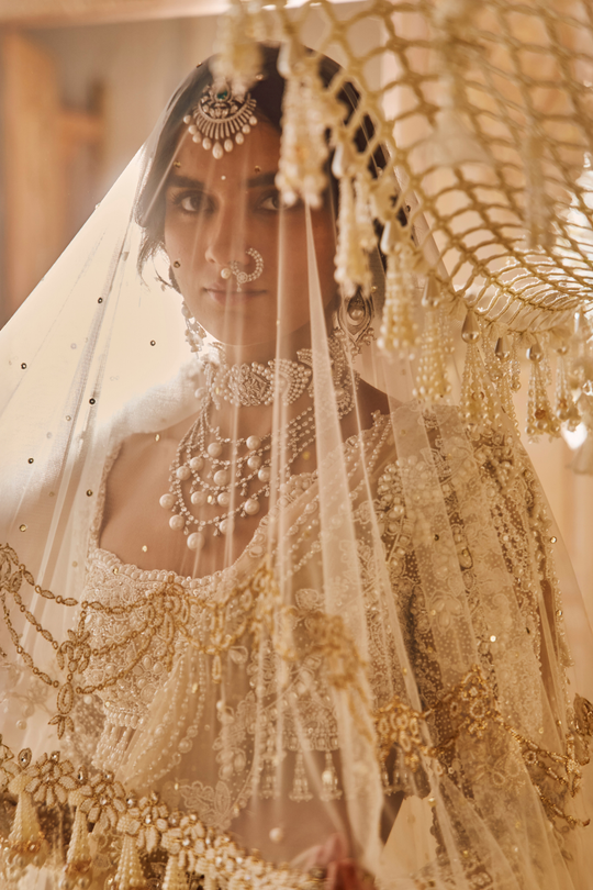 Seema Gujral - Nude Pearl Lehenga Set