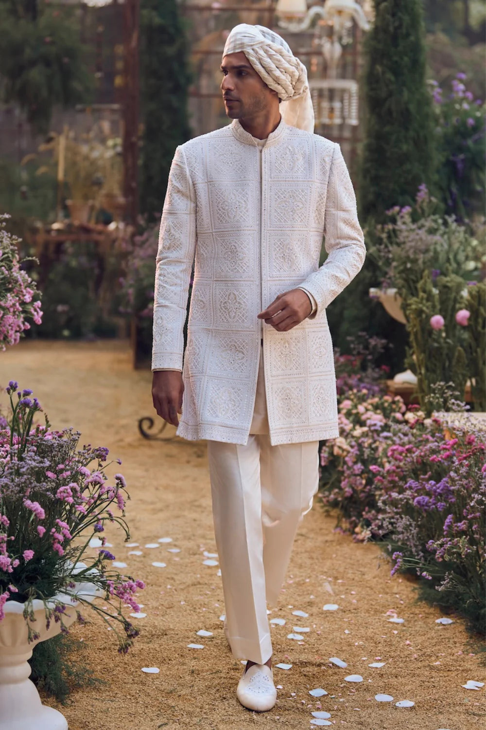 Seema Gujral - Ivory Geometric Sherwani Set