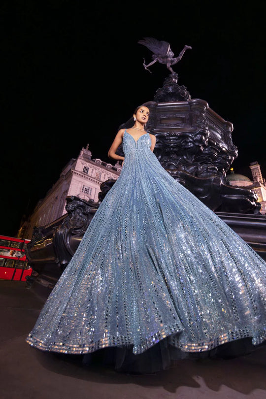 Seema Gujral - Ice Blue Mirror Work Gown