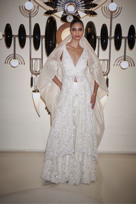 Seema Gujral - White Sequin Sharara Set